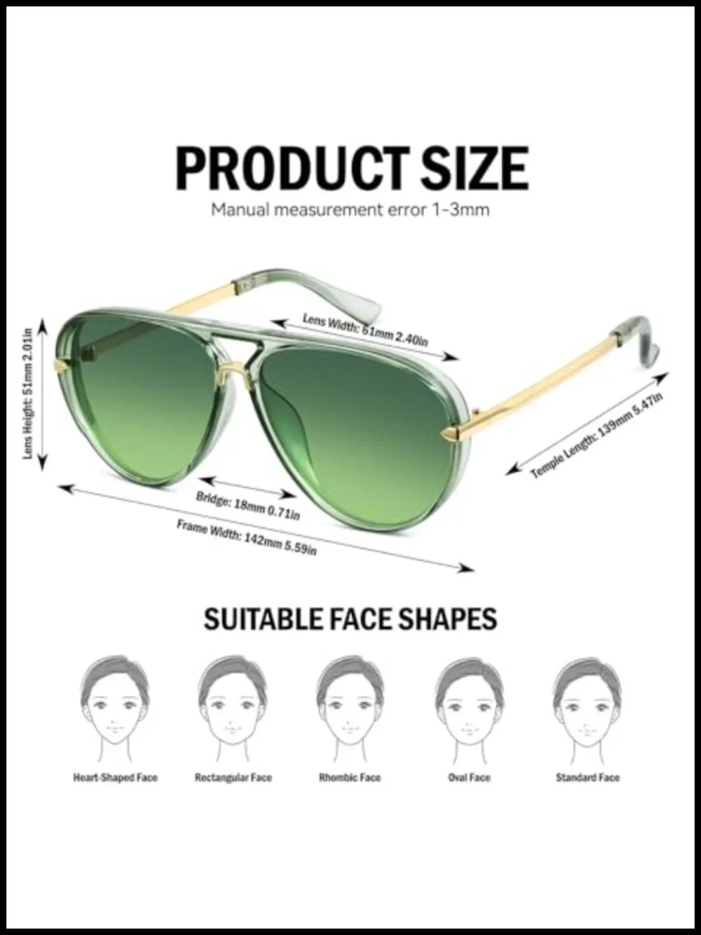 Oversized Double Bridge Aviator Sunglasses with UV400 Protection, Retro 70s